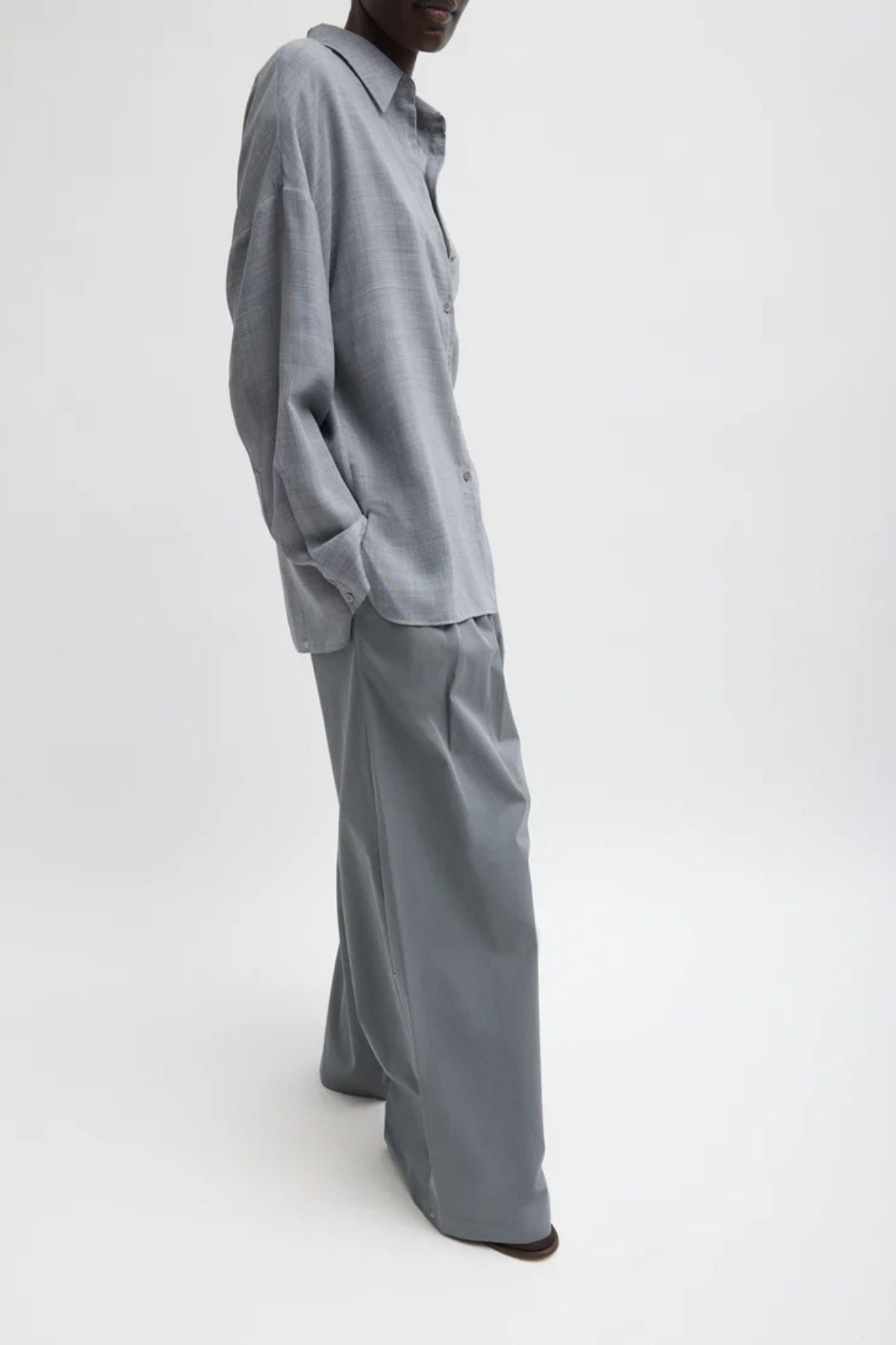 Tibi Sheer Wool Gauze Oversized Shirt  - Heather Grey