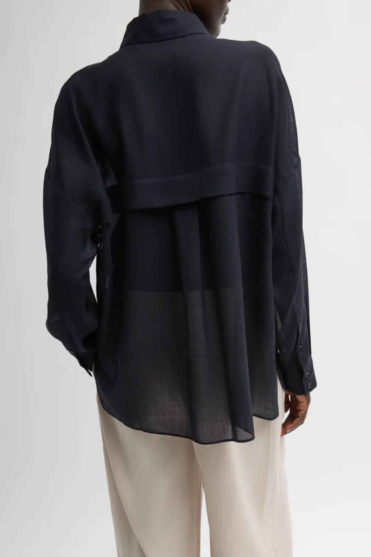Tibi Sheer Wool Gauze Oversized Shirt  - Navy
