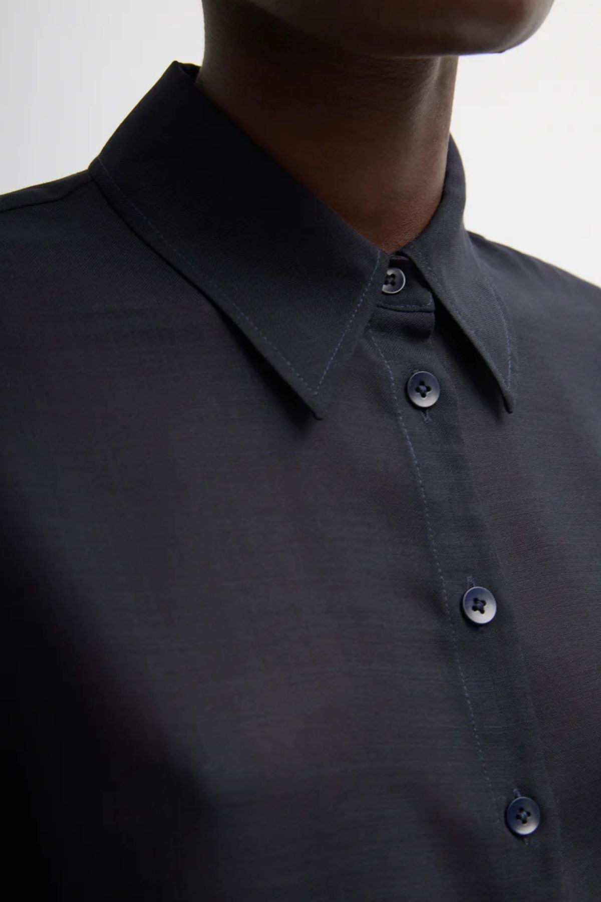 Tibi Sheer Wool Gauze Oversized Shirt  - Navy