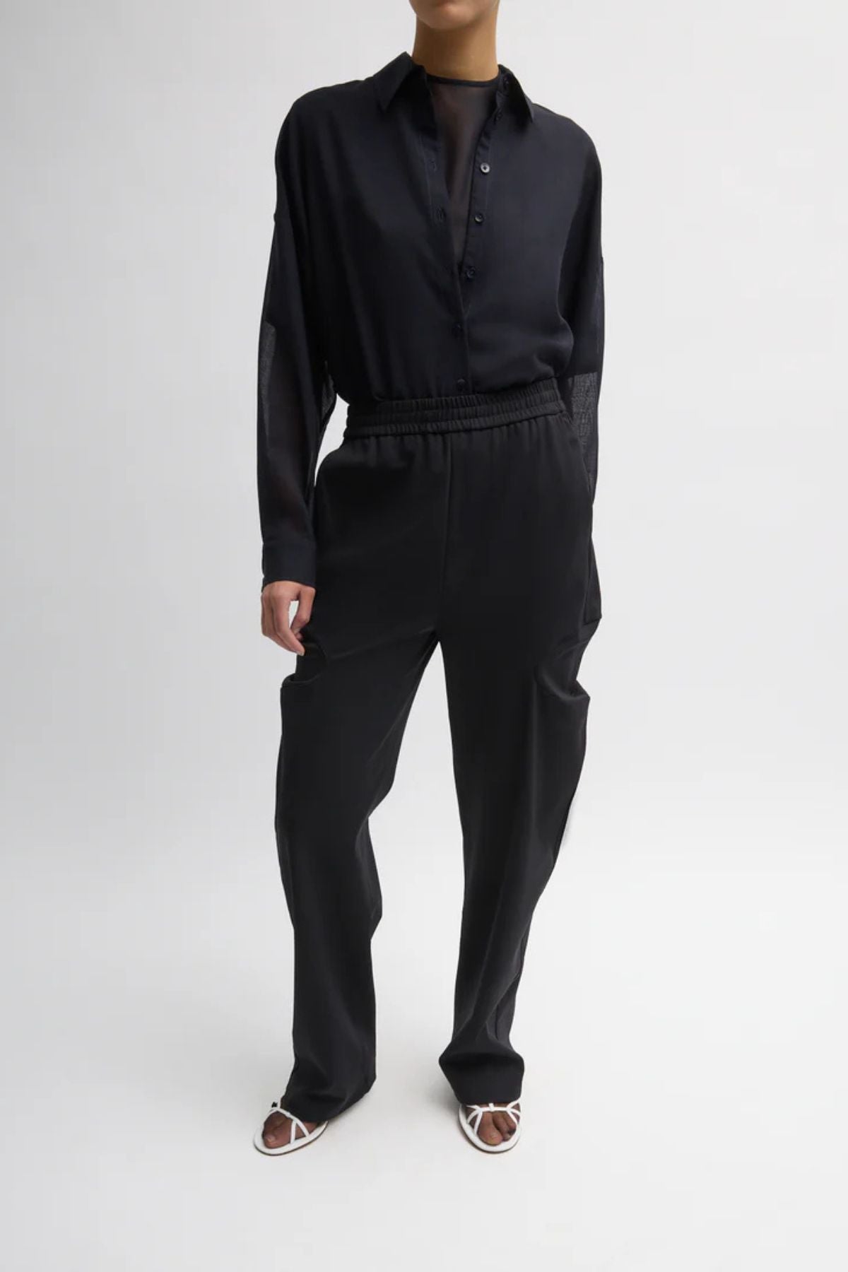 Tibi Sheer Wool Gauze Oversized Shirt  - Navy
