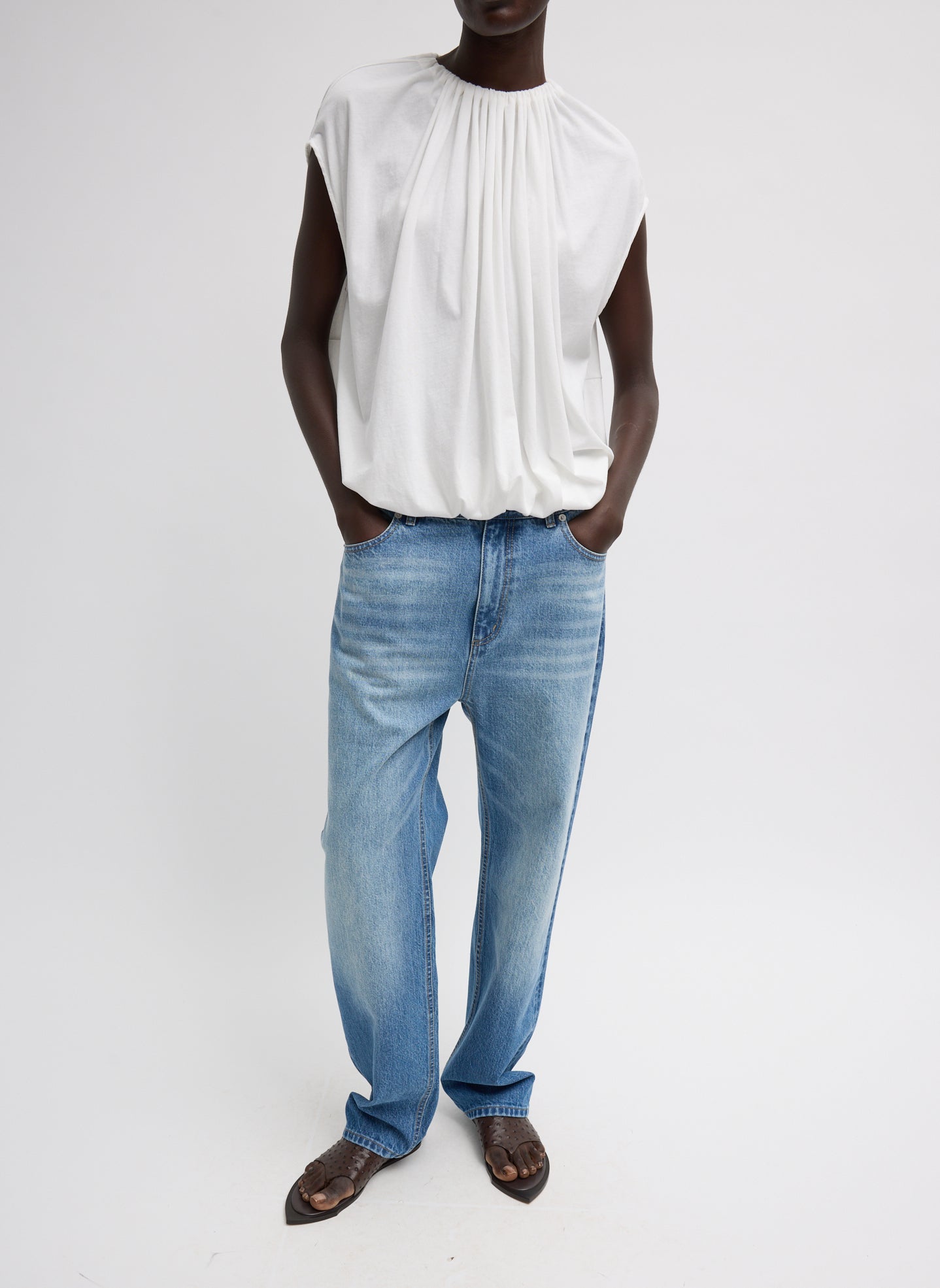 Tibi Shirred Neck Top - White