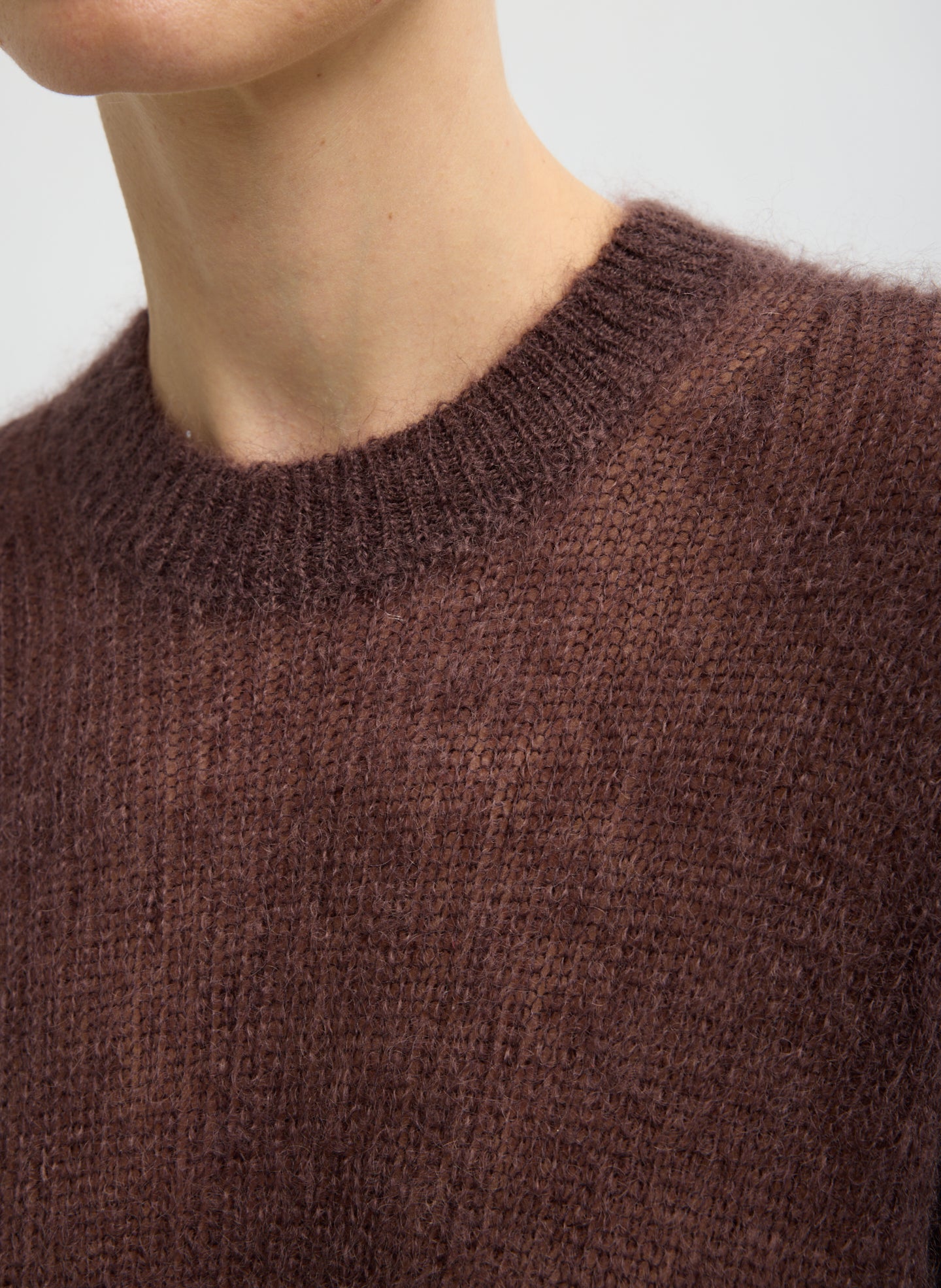Tibi Silk Mohair Crewneck Easy Pullover - Brown
