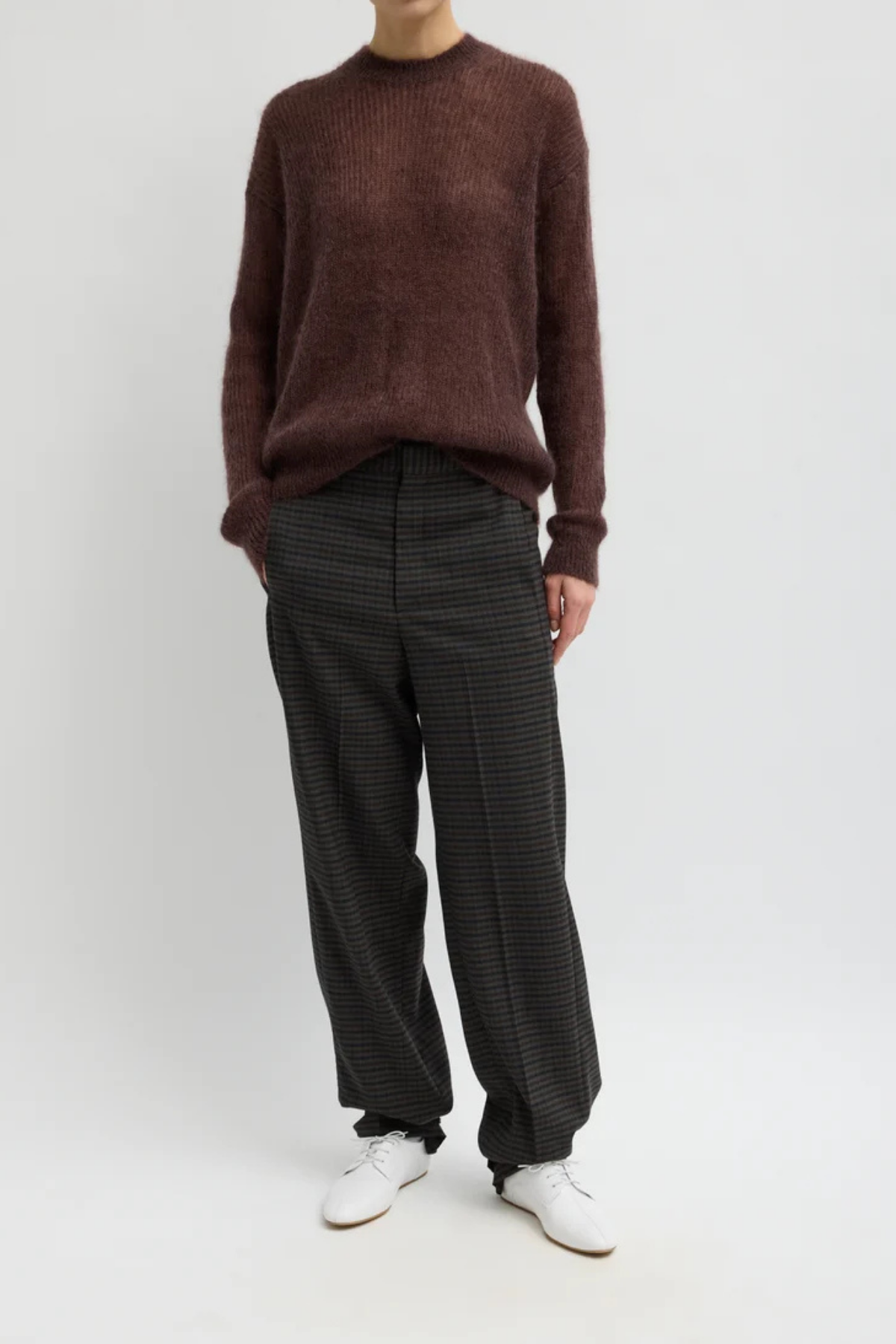Tibi Silk Mohair Crewneck Easy Pullover - Brown