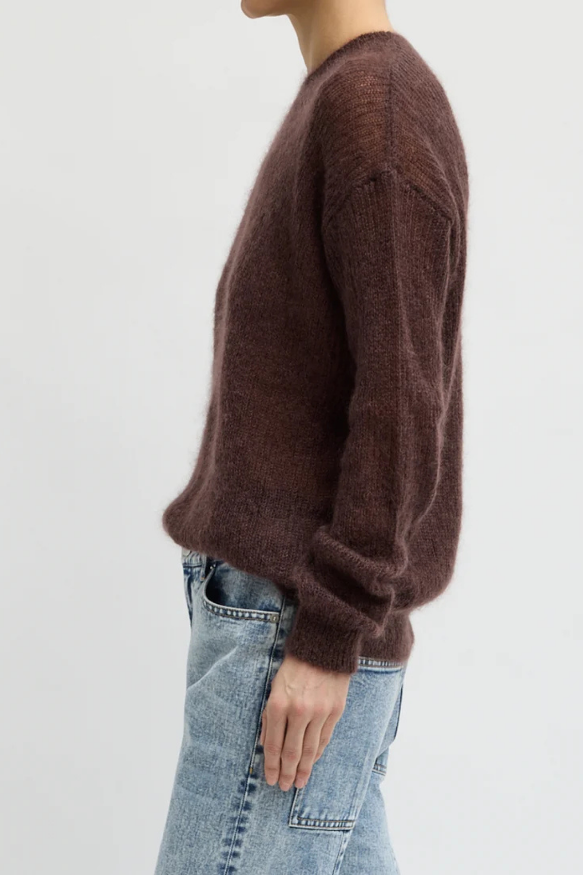 Tibi Silk Mohair Crewneck Easy Pullover - Brown