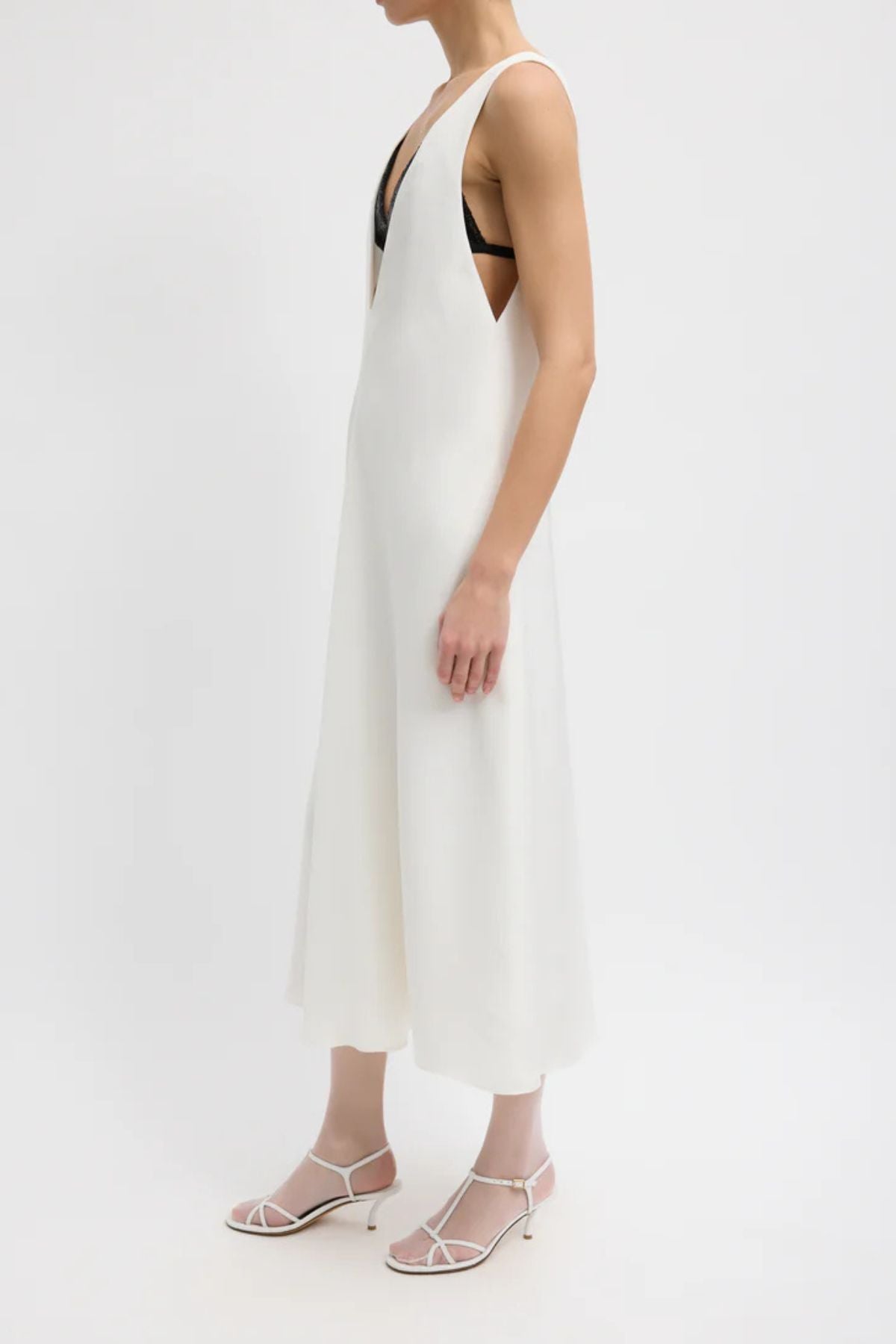 Tibi Silk V-Neck Dress with Bra - Ivory