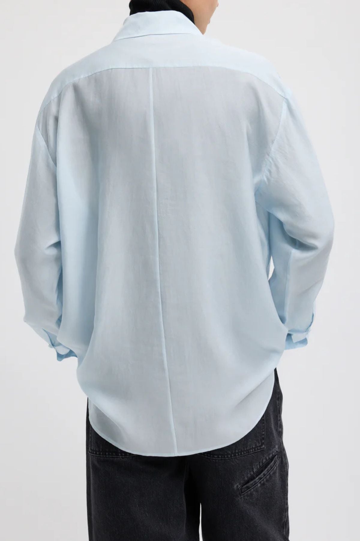 Tibi Silk Voile Easy Pintucked Shirt - Ice Blue