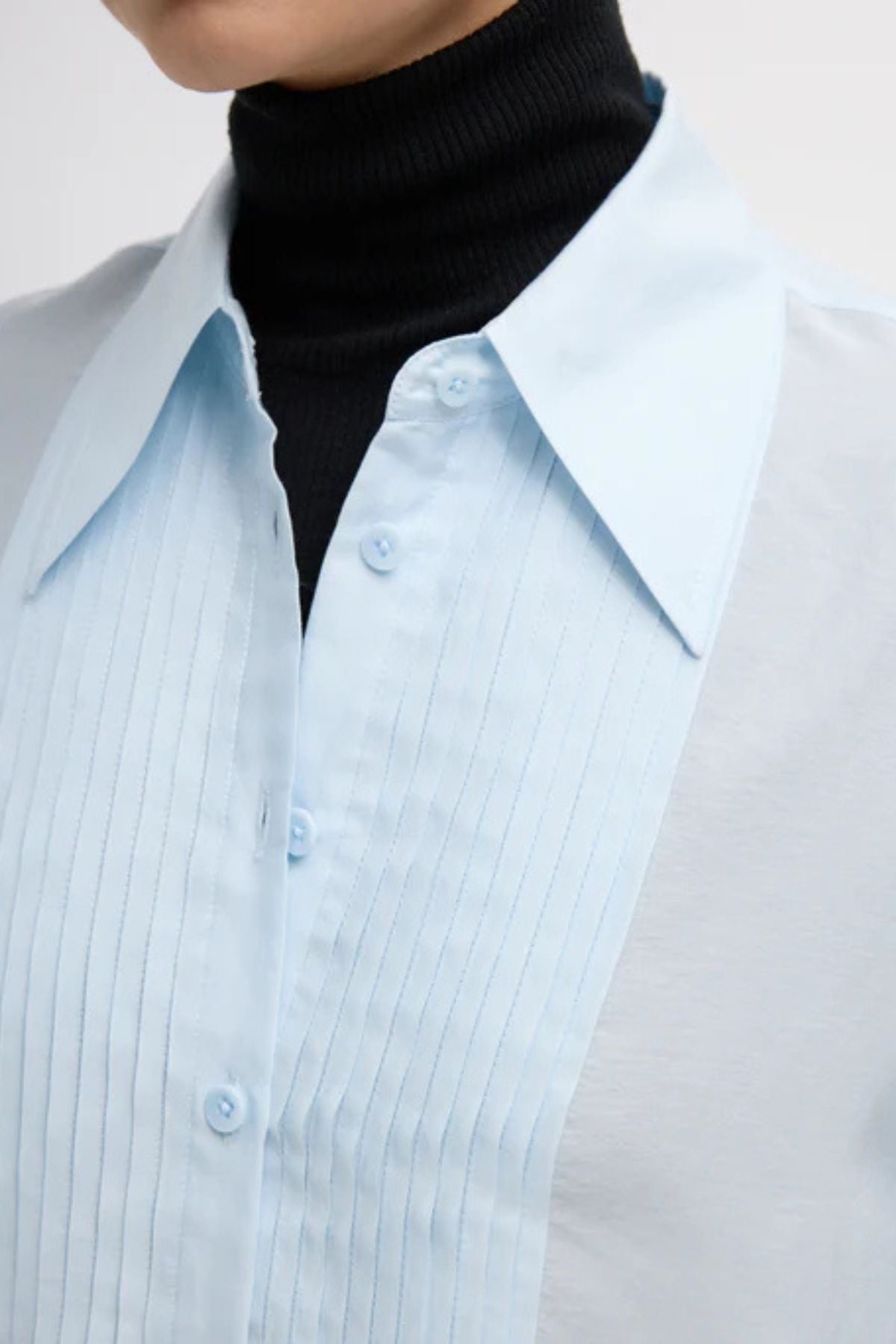 Tibi Silk Voile Easy Pintucked Shirt - Ice Blue