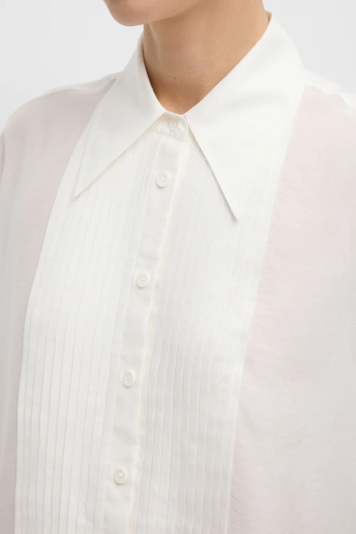 Tibi Silk Voile Easy Pintucked Shirt - Ivory