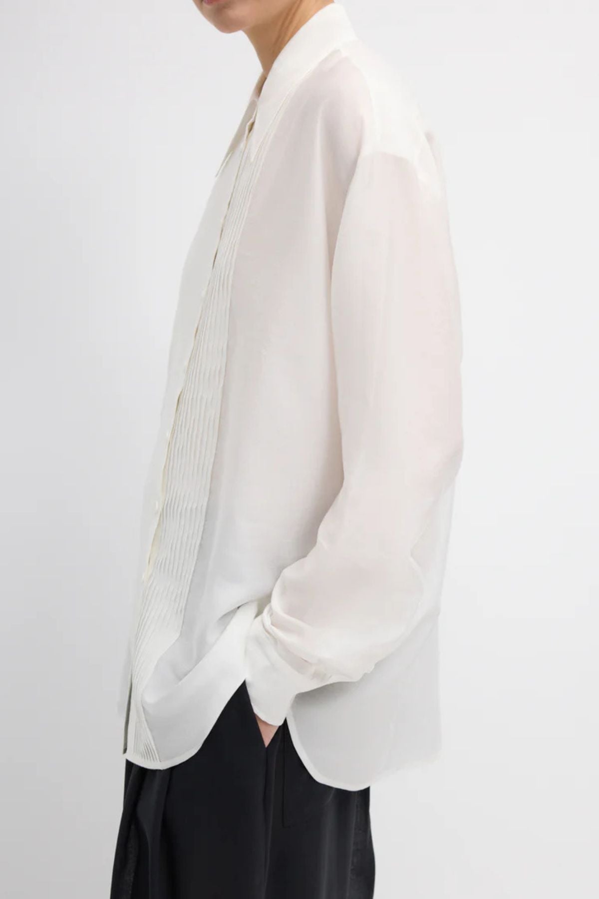 Tibi Silk Voile Easy Pintucked Shirt - Ivory