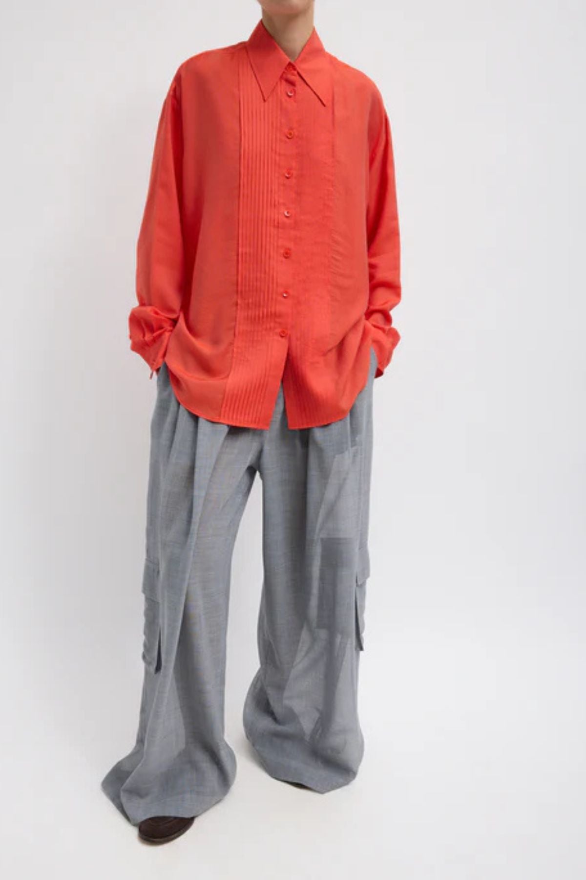 Tibi Silk Voile Easy Pintucked Shirt - Red