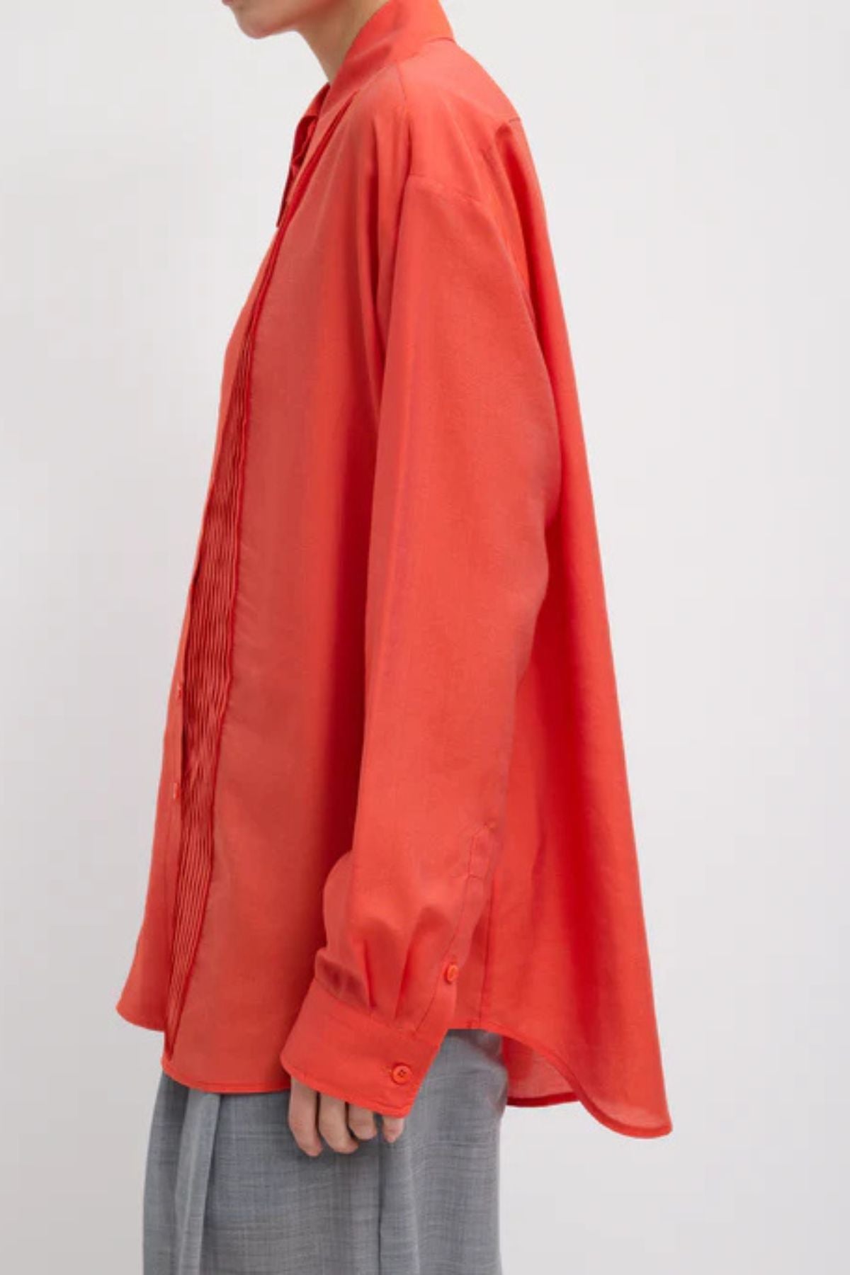 Tibi Silk Voile Easy Pintucked Shirt - Red