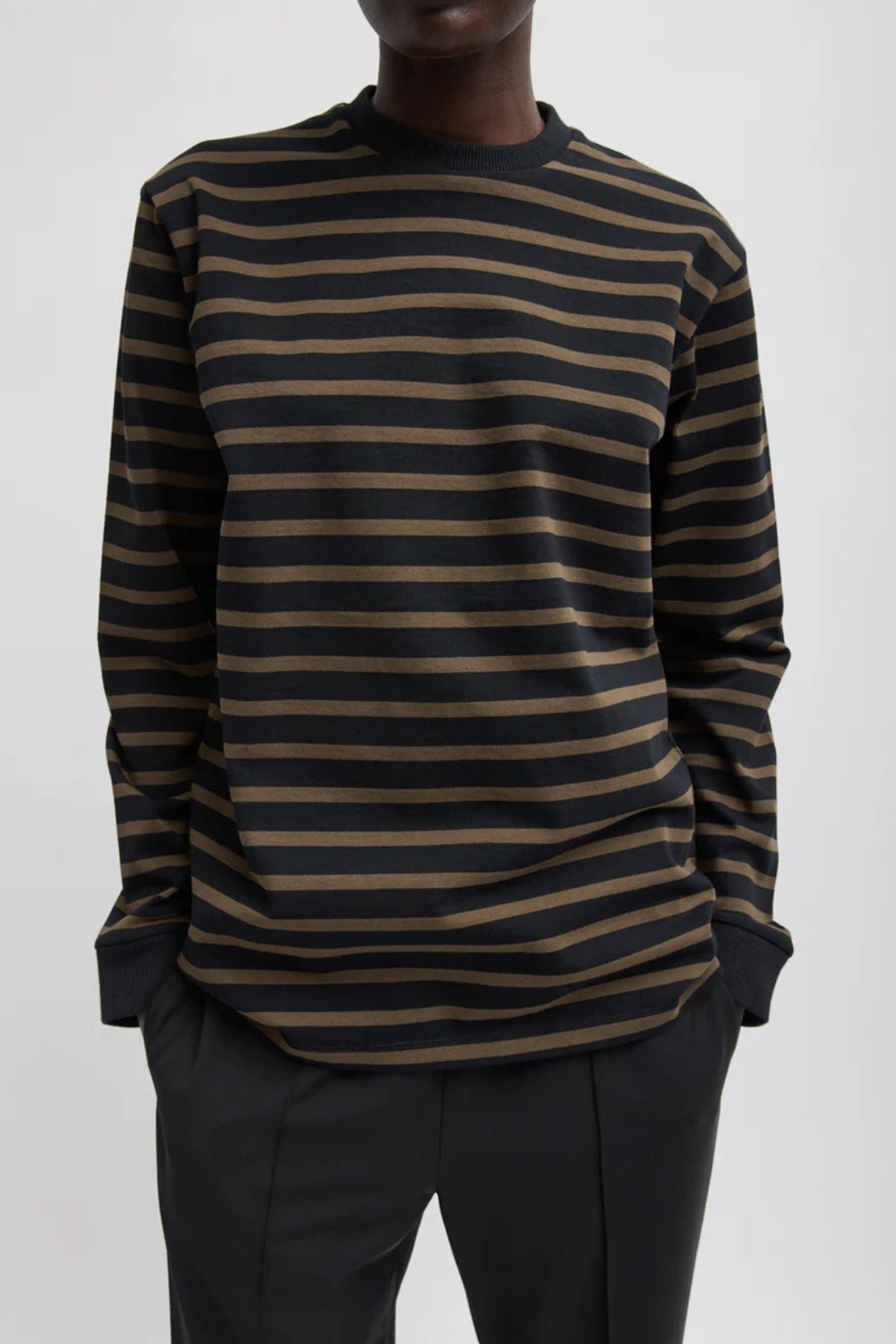 Tibi Striped Perfect Unisex Long Sleeve T - Brown Multi