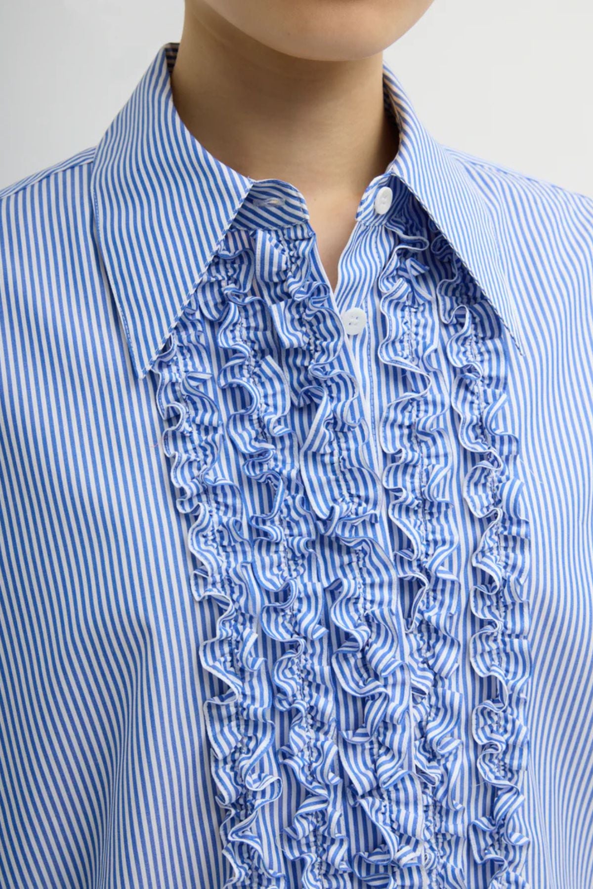 Tibi Striped Shirting Easy Tuxedo Shirt - Blue Multi