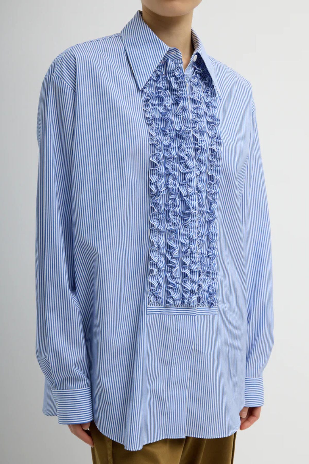 Tibi Striped Shirting Easy Tuxedo Shirt - Blue Multi