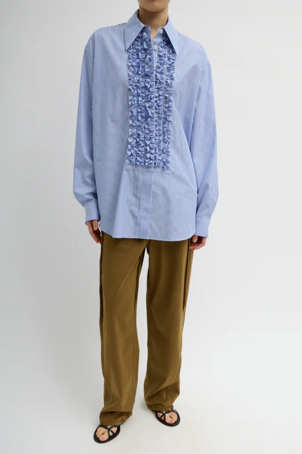 Tibi Striped Shirting Easy Tuxedo Shirt - Blue Multi