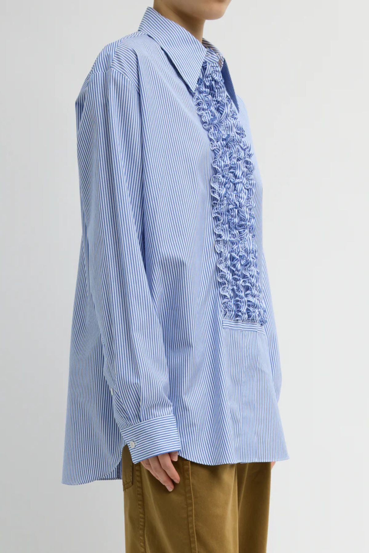 Tibi Striped Shirting Easy Tuxedo Shirt - Blue Multi