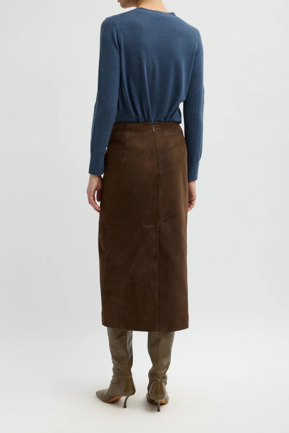 Tibi Suede Pencil Skirt - Brown