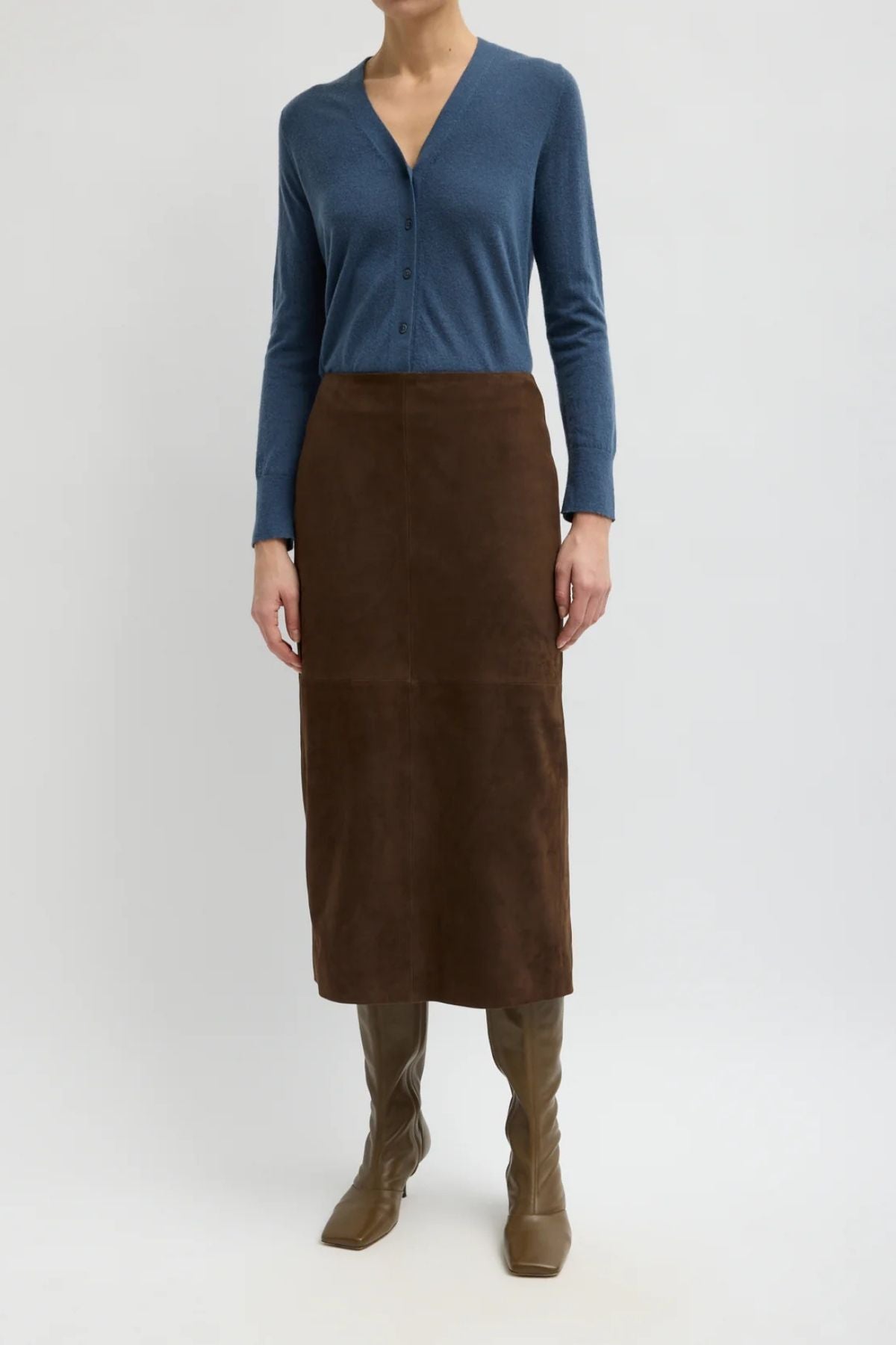 Tibi Suede Pencil Skirt - Brown