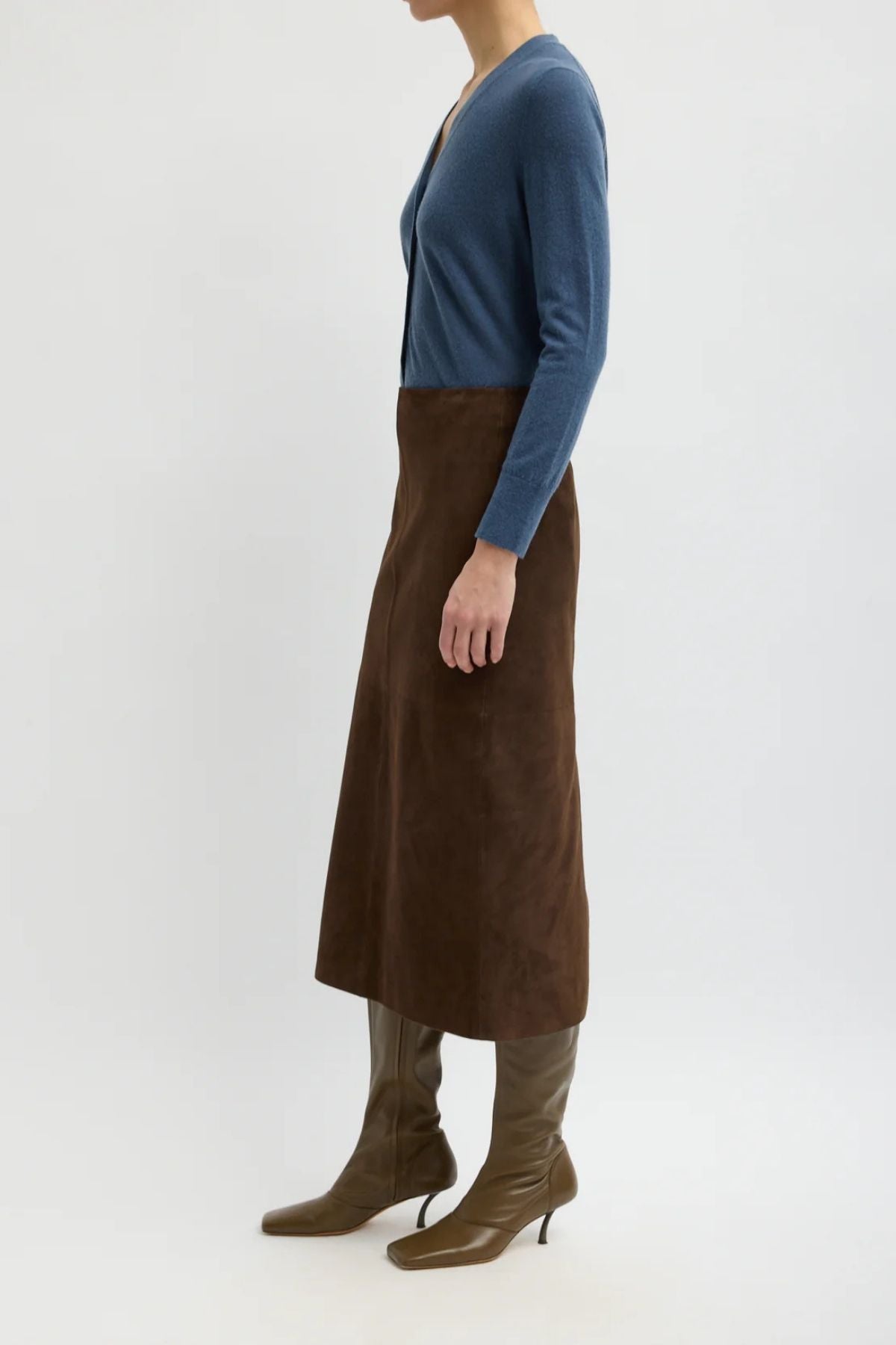 Tibi Suede Pencil Skirt - Brown