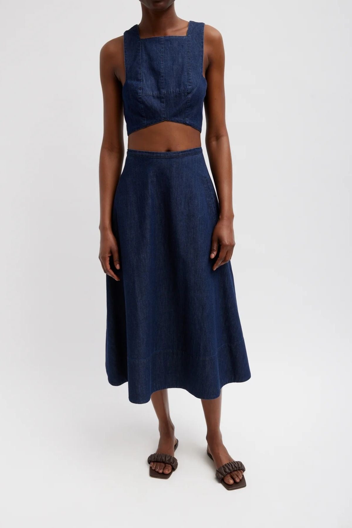 Tibi Summer Denim Square Neck Cropped Top - Indigo