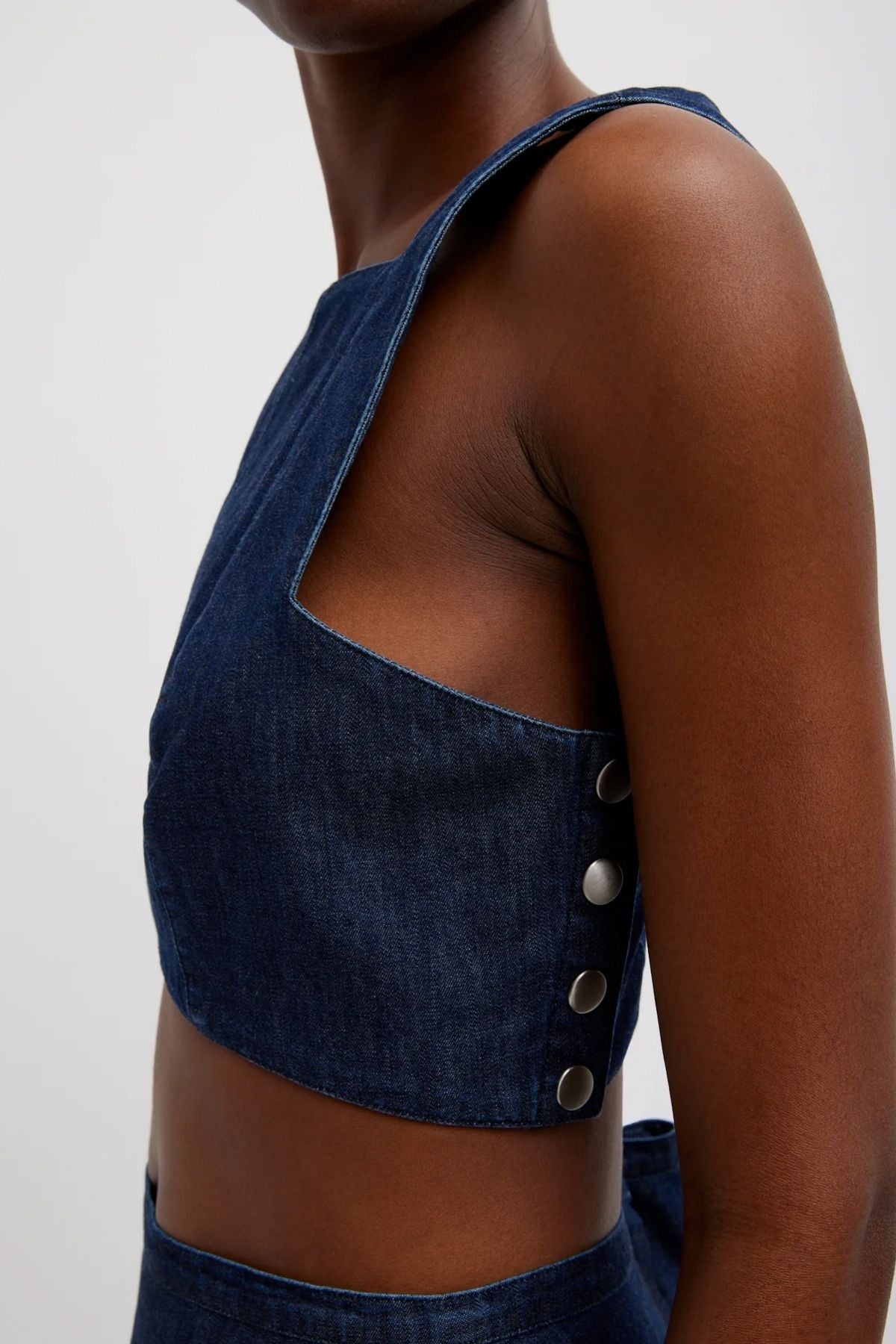 Tibi Summer Denim Square Neck Cropped Top - Indigo