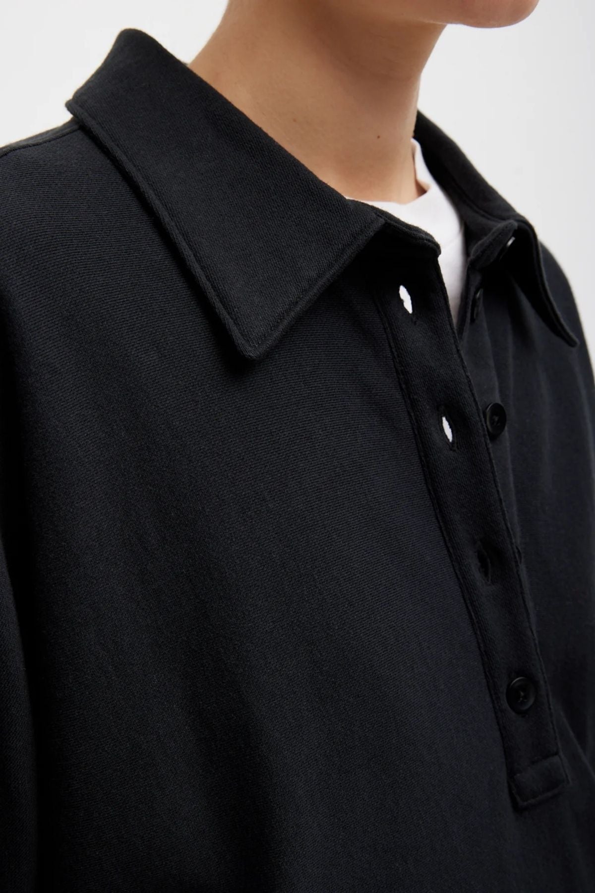Tibi Summer Sweatshirting Polo Collar Sweatshirt - Black