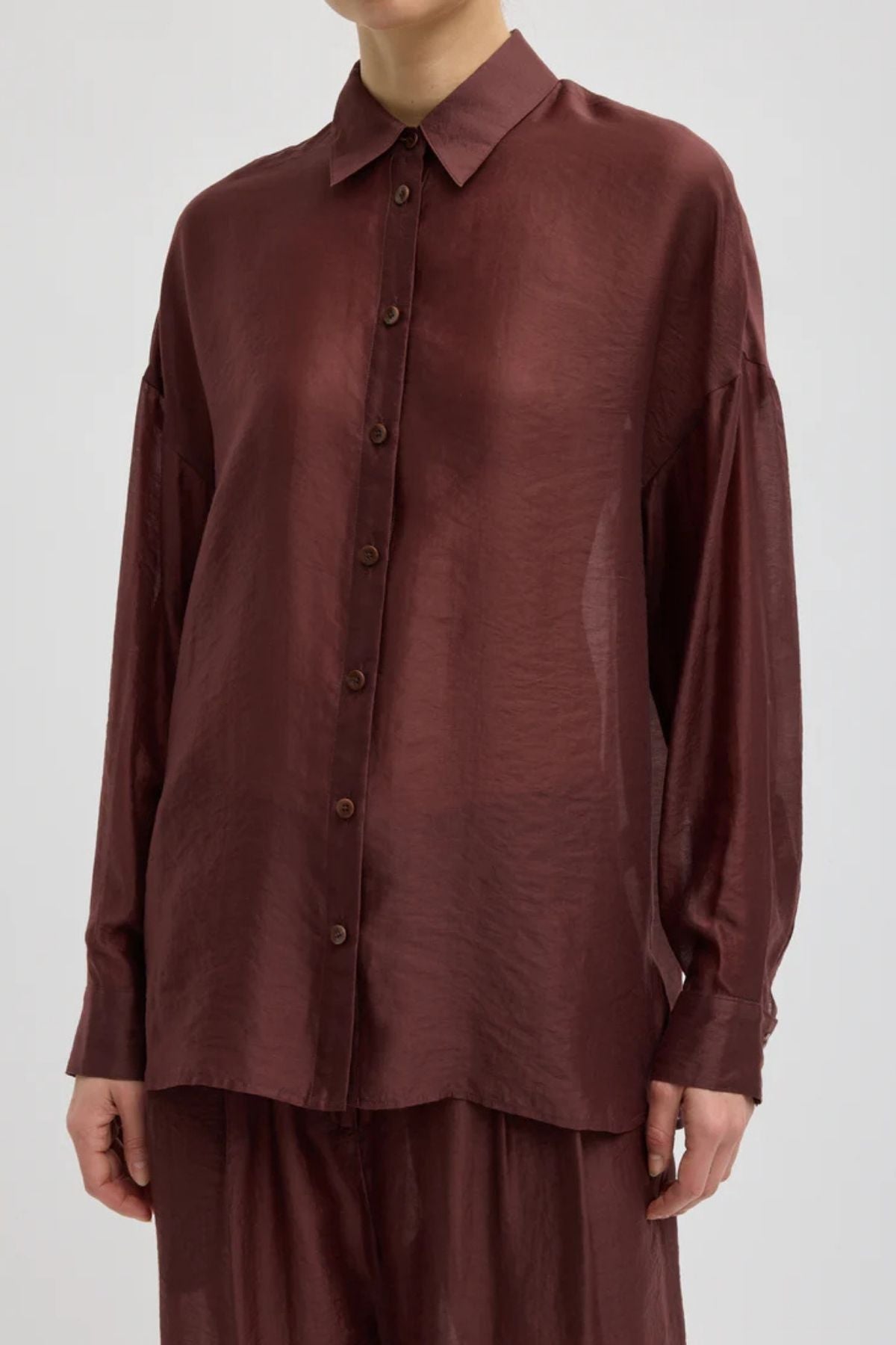 Tibi Summer Voile Oversized Shirt - Russet Brown