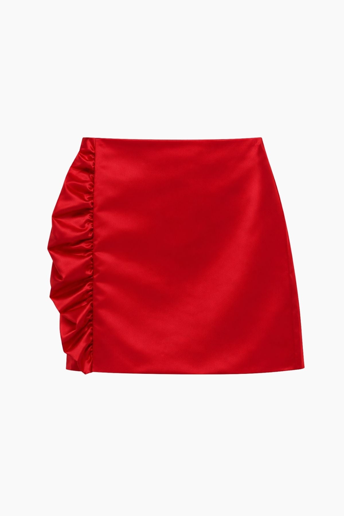 Tibi Tech Satin Ruffle Mini Skirt - Red
