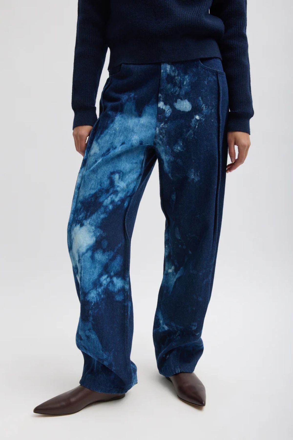 Tibi Tie Dye Denim Tuck Jean - Blue Multi