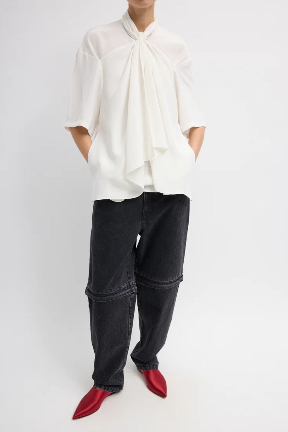 Tibi Tie Front Top - Ivory