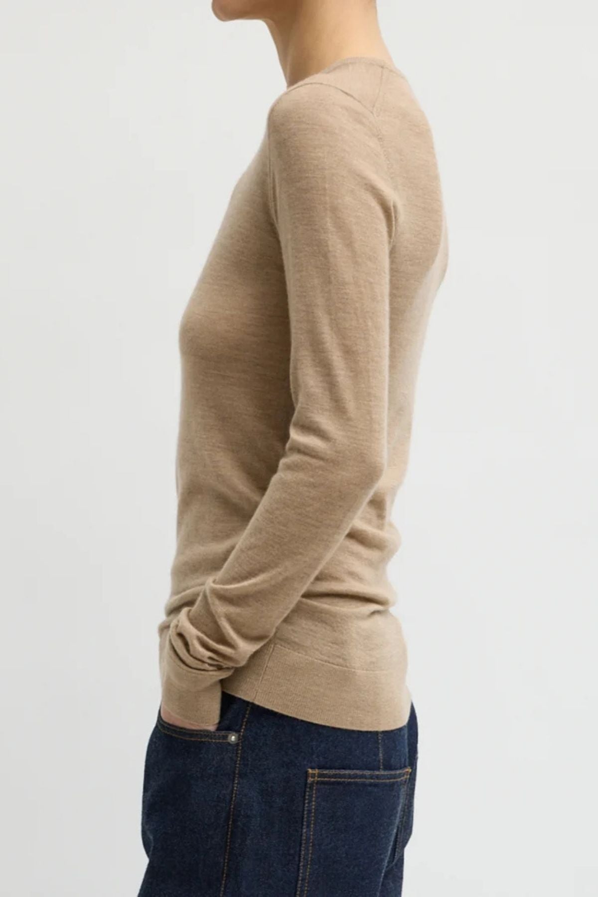Tibi Tissue Cashmere Pullover - Dark Oatmeal Mel