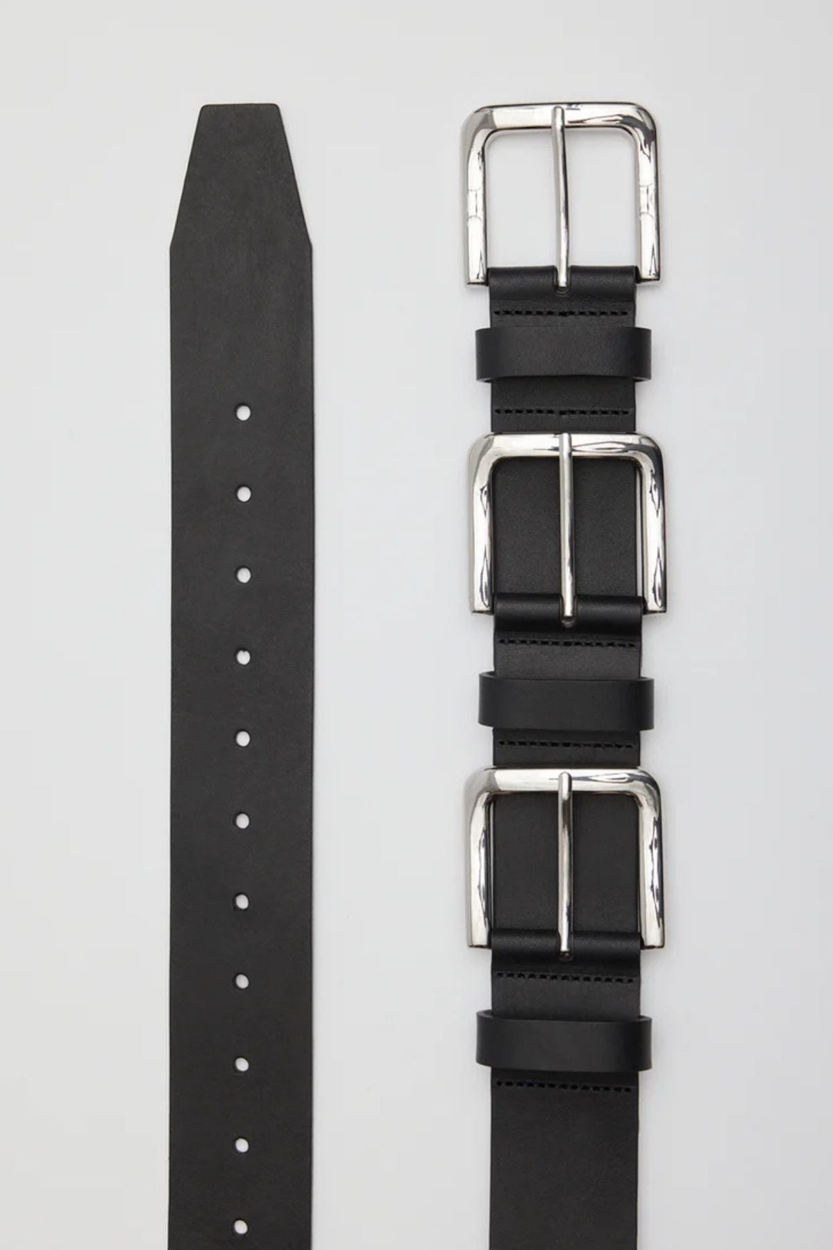 Tibi Triple Buckle Arthur Leather Belt - Black