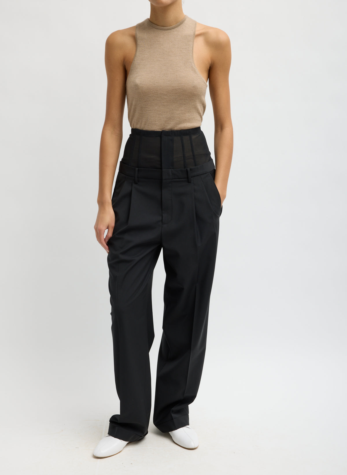 Tibi Tropical Wool Corset Trouser - Black