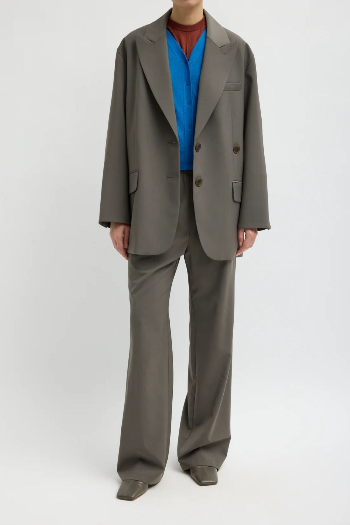 Tibi Tropical Wool Liam Blazer - Dark Stone
