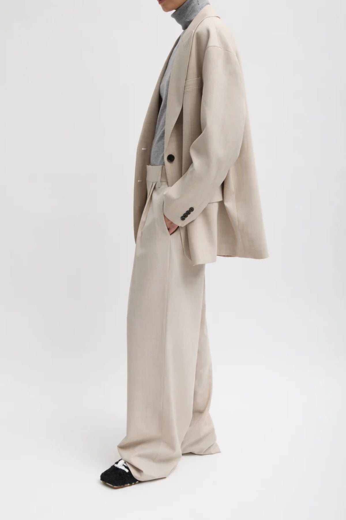 Tibi Tropical Wool Liam Blazer - Oatmeal Melange