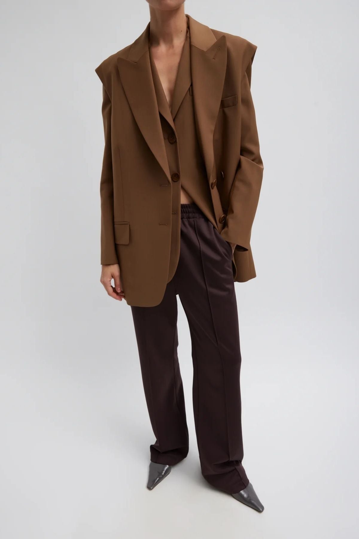 Tibi Tropical Wool Max Blazer Toffee - Main Image
