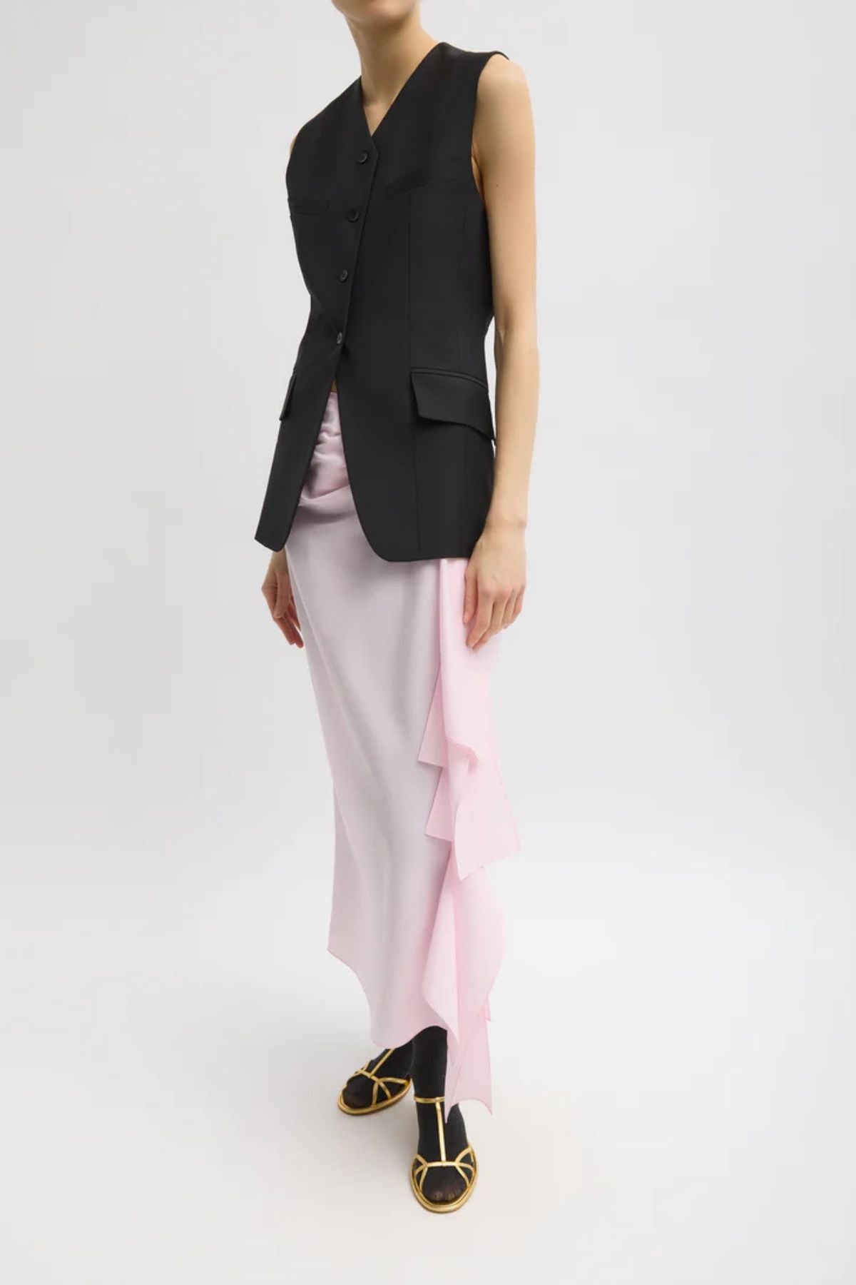 Tibi Tropical Wool Vest Blousant Back - Black