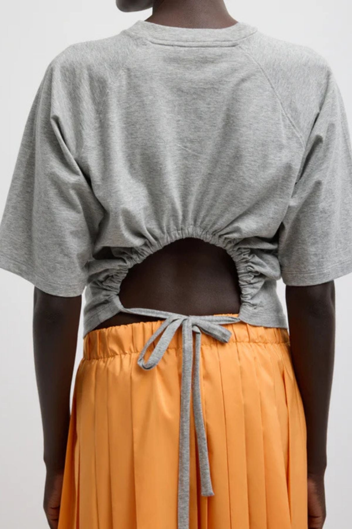 Tibi T-Shirting SS Top Shirred Back - Heather Grey