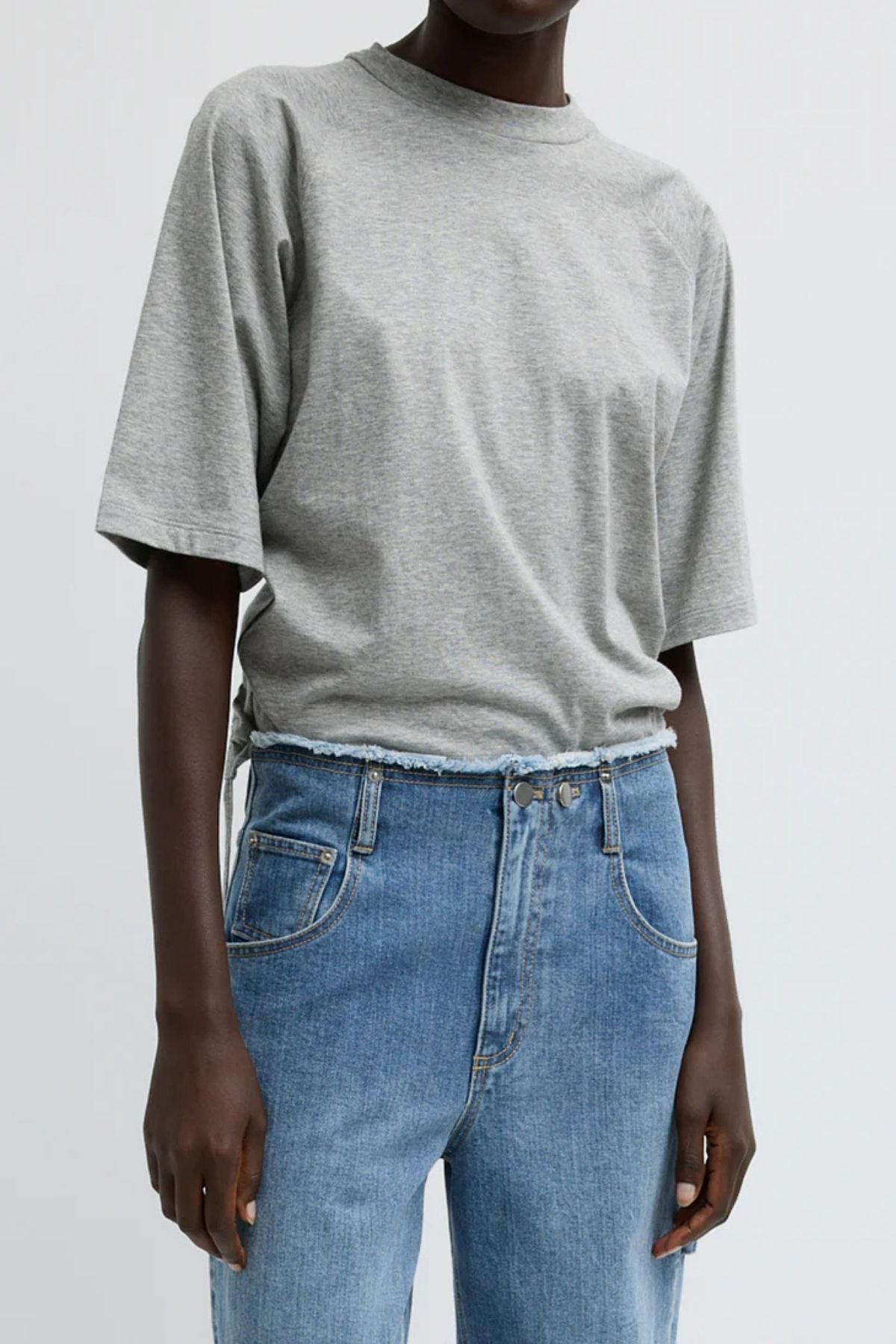 Tibi T-Shirting SS Top Shirred Back - Heather Grey