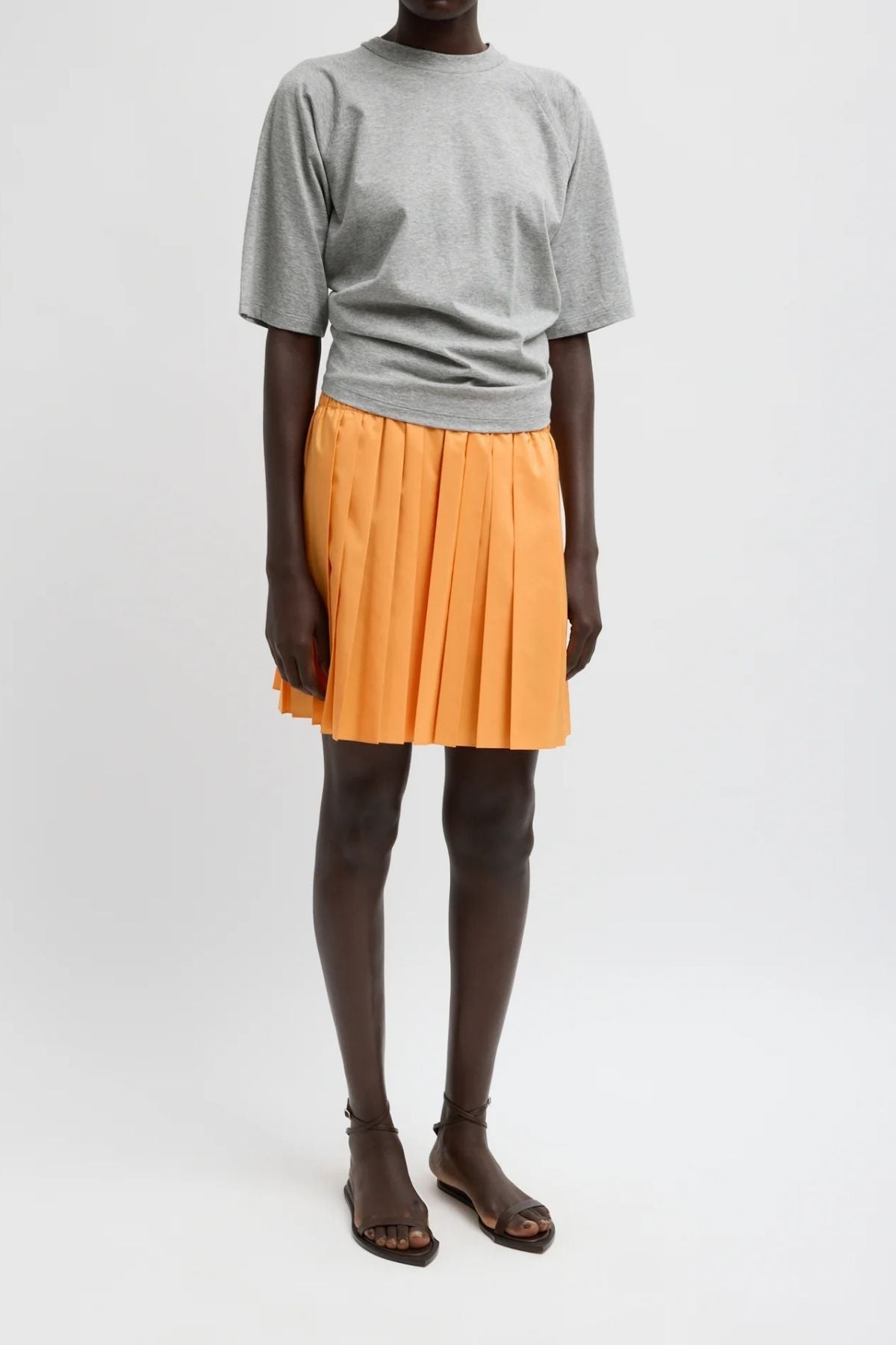 Tibi T-Shirting SS Top Shirred Back - Heather Grey