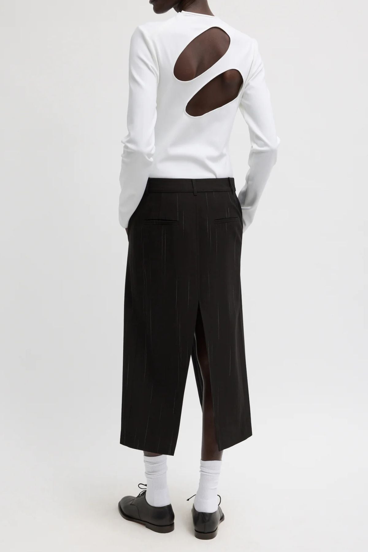 Tibi Viscose Suiting Midi Skirt - Black Multi