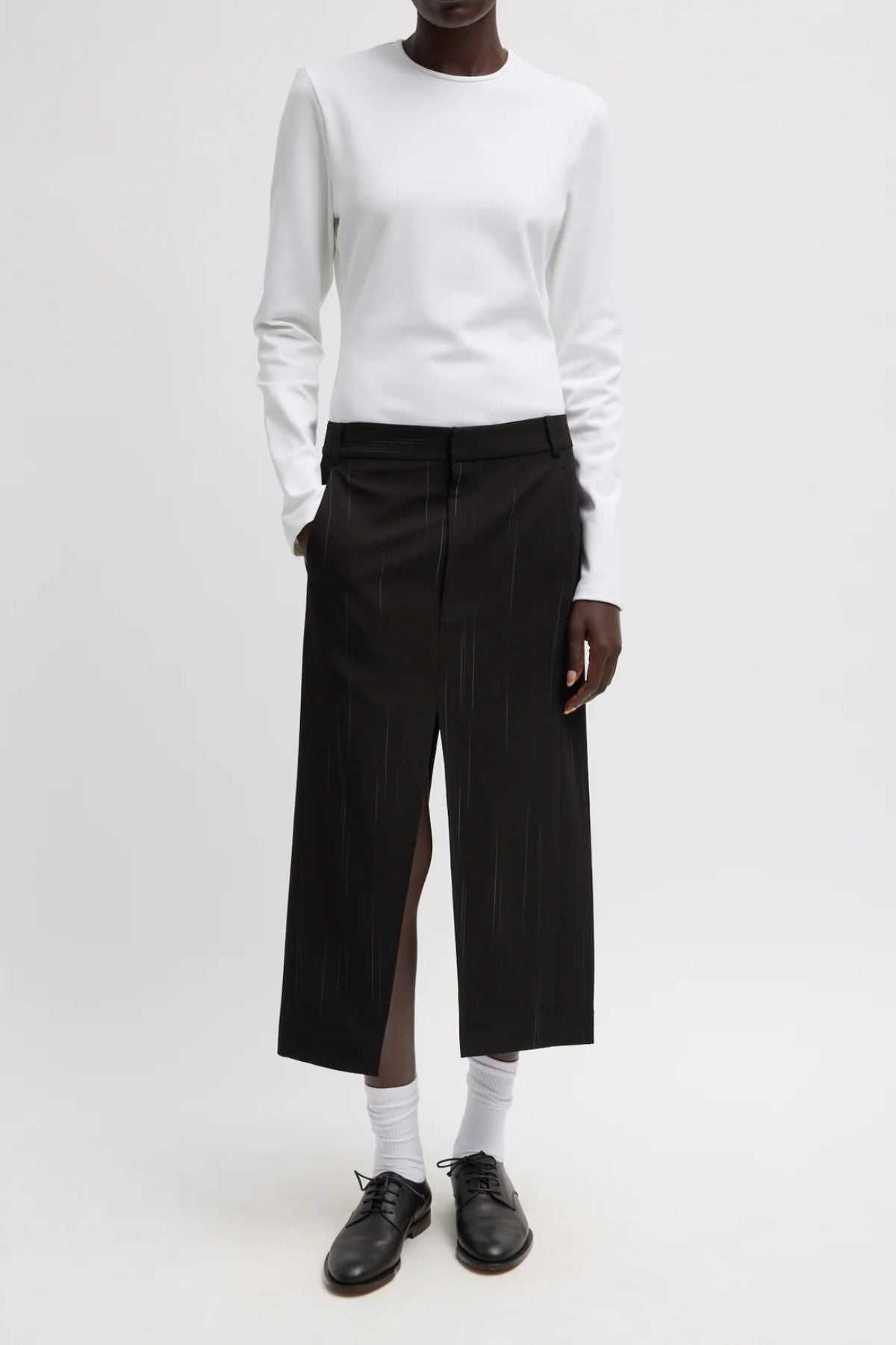 Tibi Viscose Suiting Midi Skirt - Black Multi