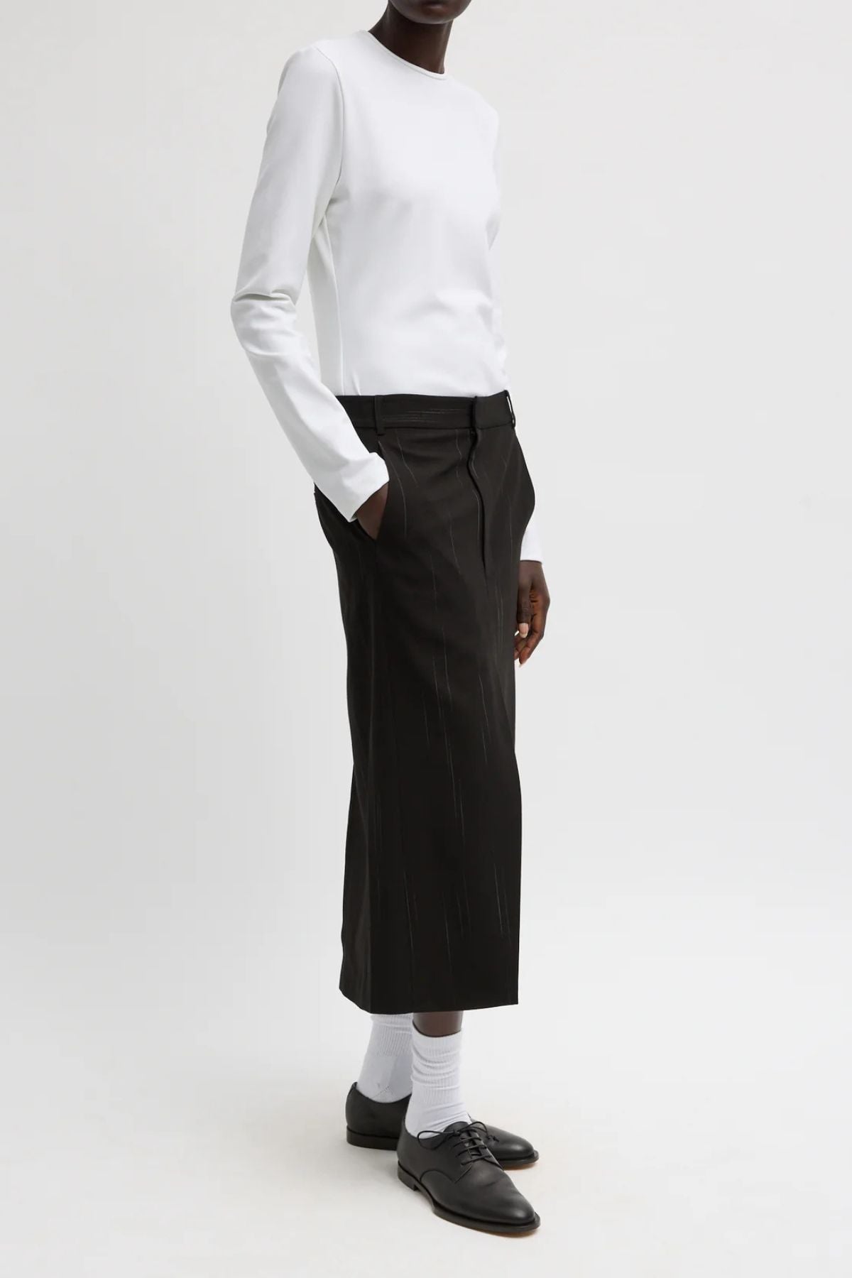 Tibi Viscose Suiting Midi Skirt - Black Multi