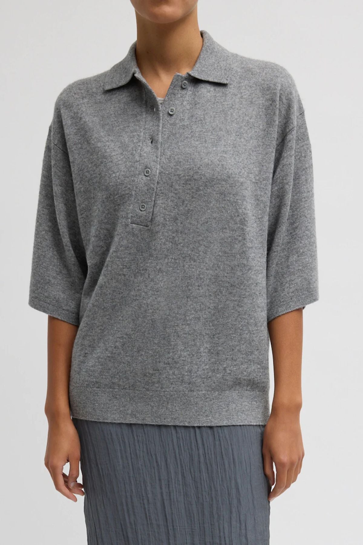 Tibi Washable Cashmere Easy T Polo - Grey