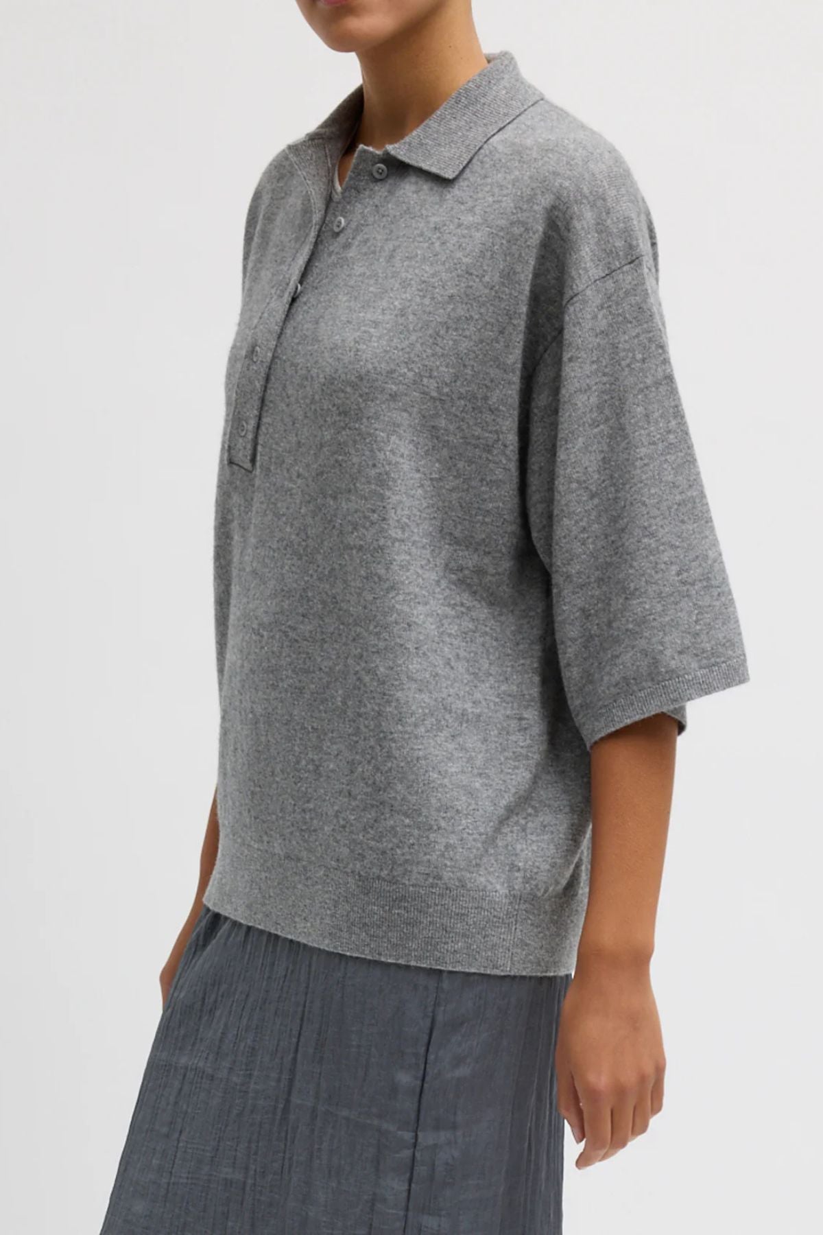 Tibi Washable Cashmere Easy T Polo - Grey