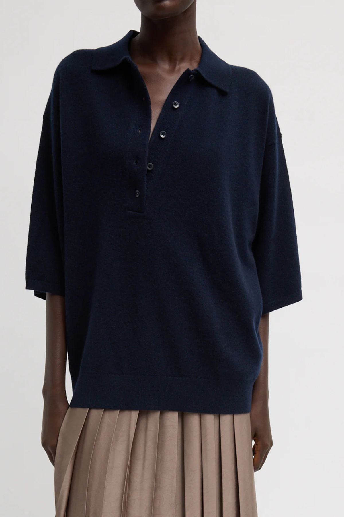 Tibi Washable Cashmere Easy T Polo - Navy