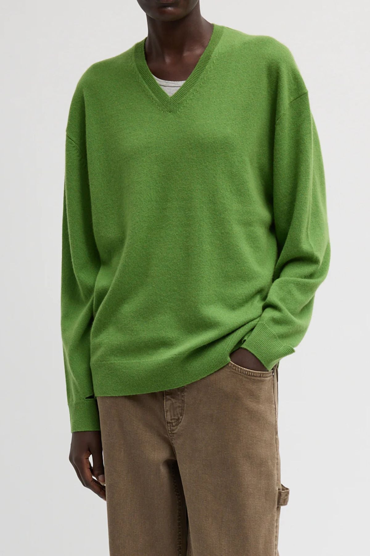 Tibi Washable Cashmere Easy V-Neck - Avocado