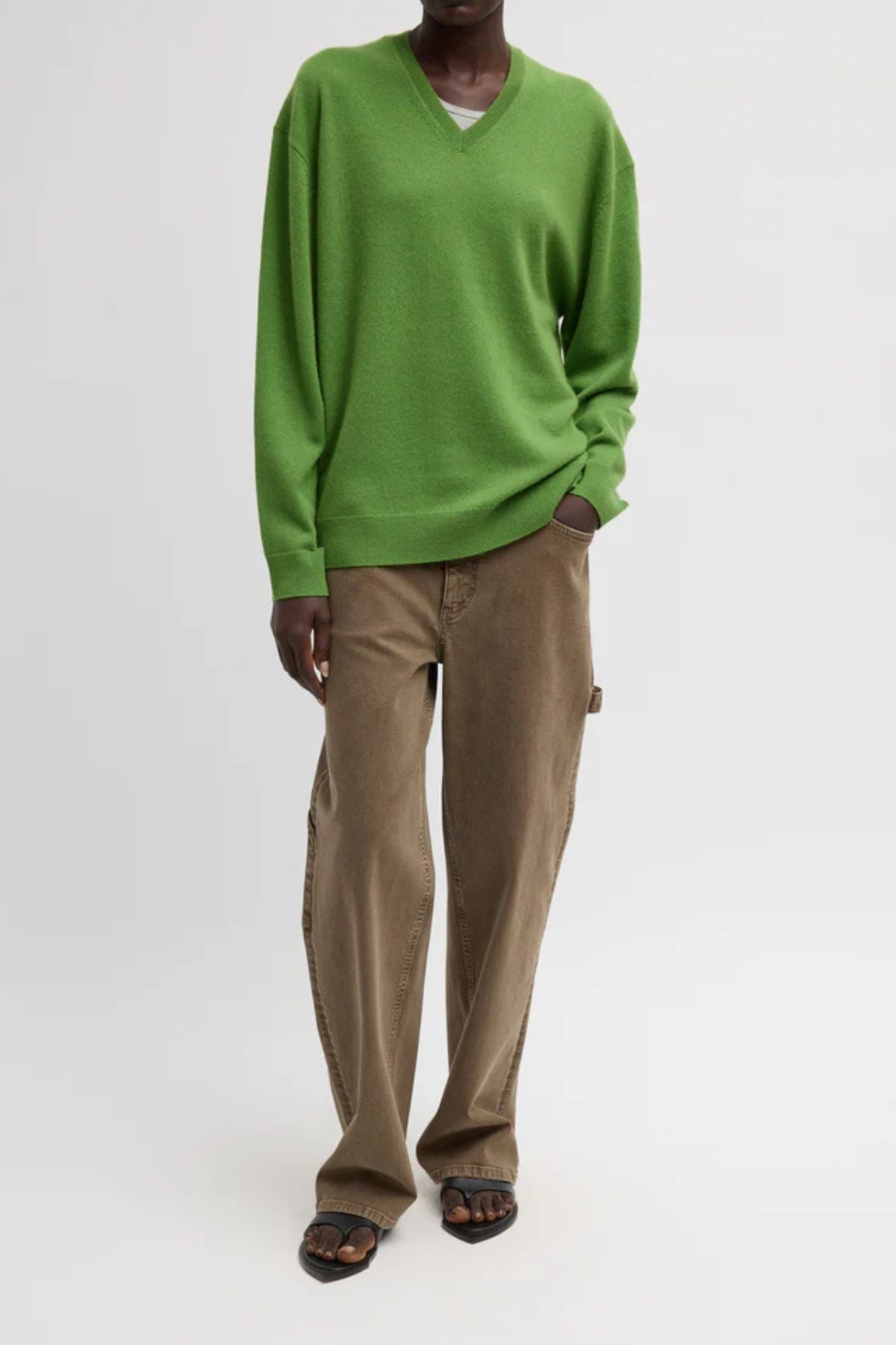 Tibi Washable Cashmere Easy V-Neck - Avocado