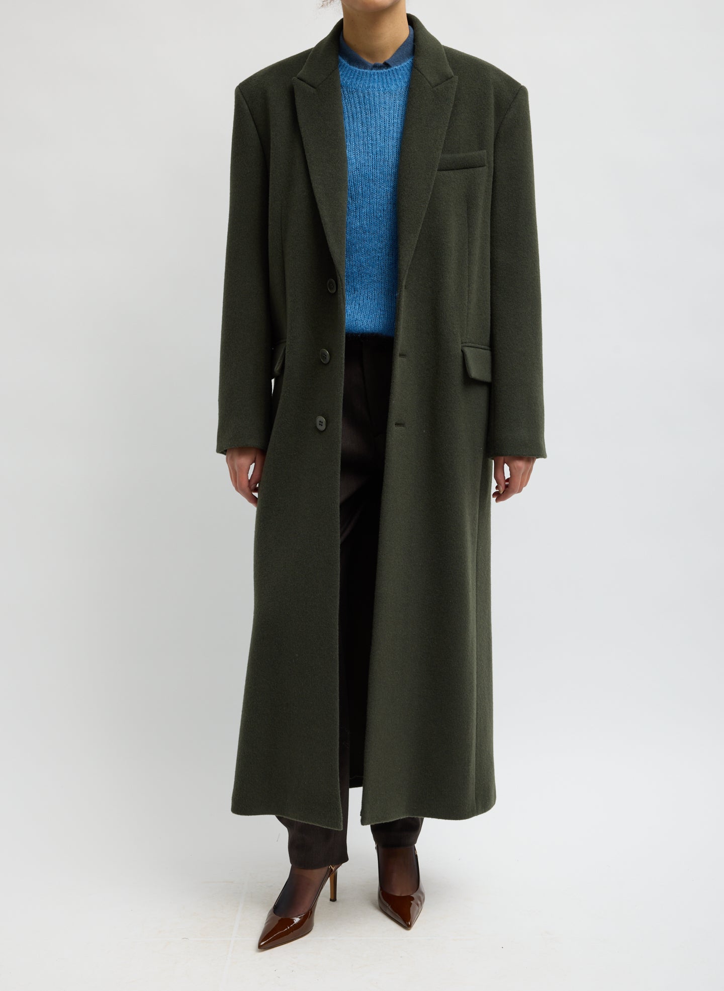 Tibi Wool Coating Tailored Mens Coat - Loden
