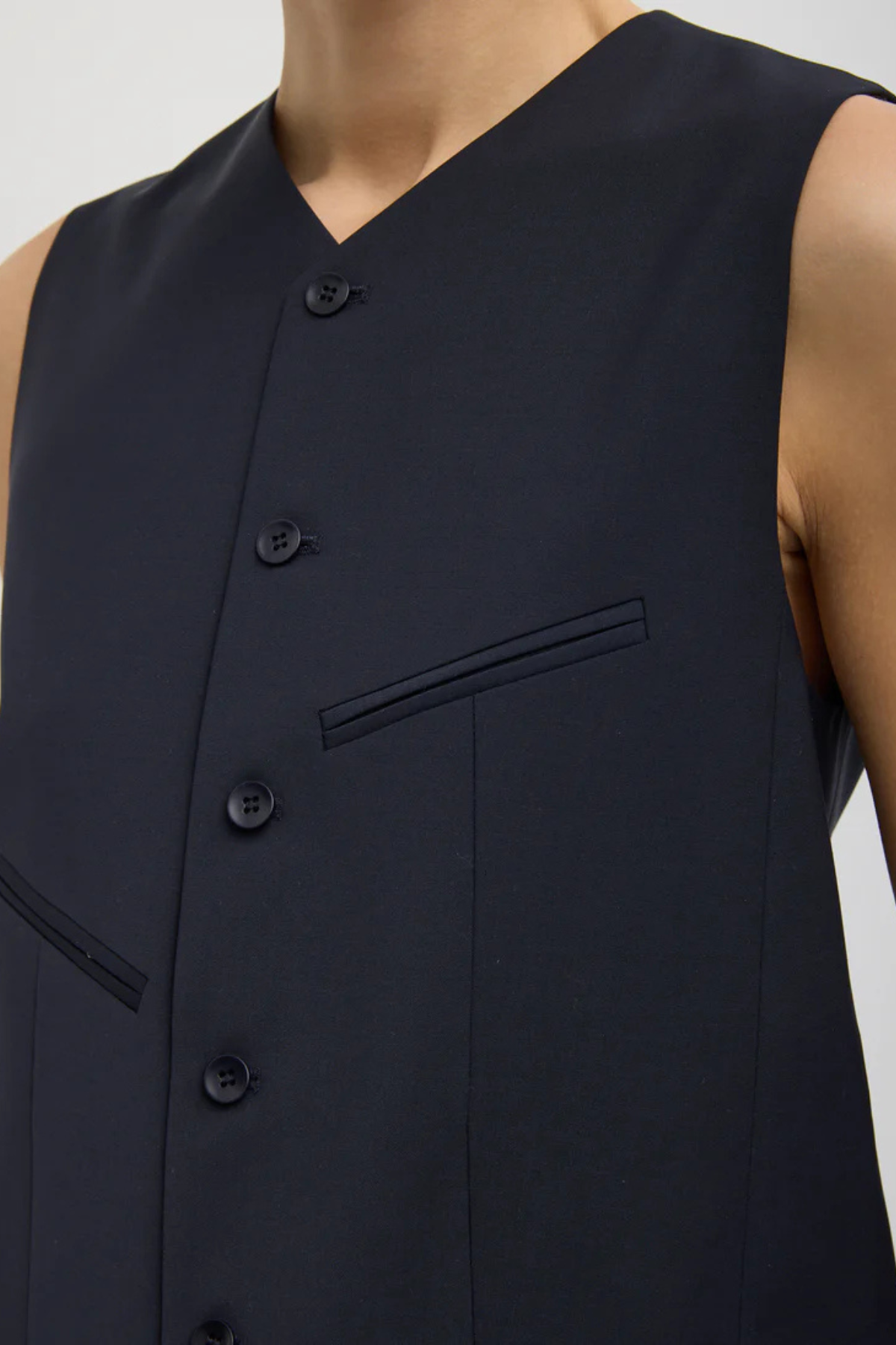 Tibi Tropical Wool Easy Vest - Navy